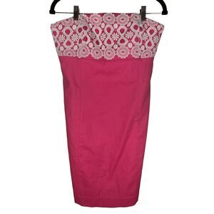 Lilly Pulitzer Women's Pink and White Bowen Bodice Lace Strapless Dress